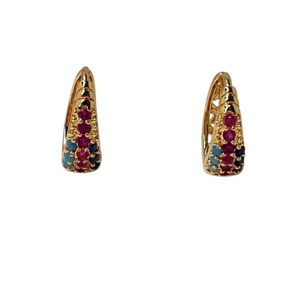 Sparkling Multicolor Hoops Gold-Tone Statement Earrings Elegant & Vibrant - Picture 7 of 7